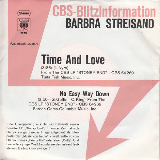 Barbra Streisand : Time And Love (7", Single, Promo)