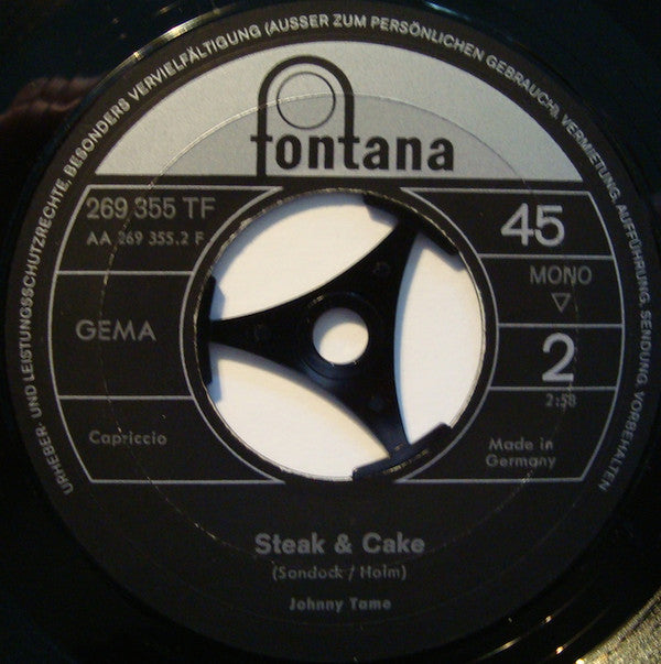 Johnny Tame : Sand In My Shoes / Steak And Cake (7", Single, Mono)
