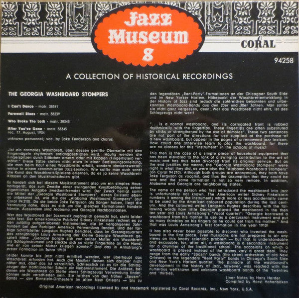 The Georgia Washboard Stompers : The Georgia Washboard Stompers (7", EP, Comp)