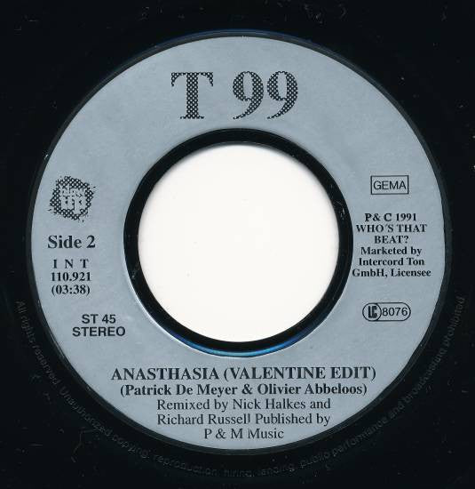T99 : Anasthasia (Rap Version Remix) (7")