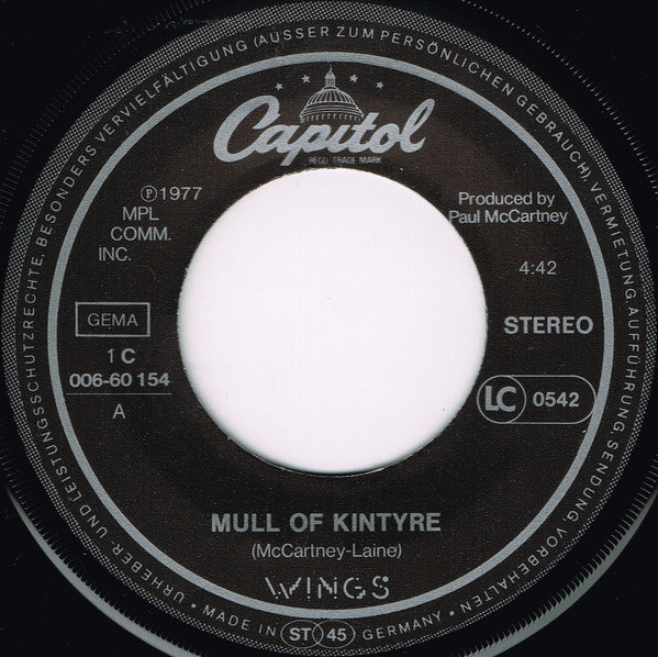 Wings (2) : Mull Of Kintyre / Girls' School (7", Single)
