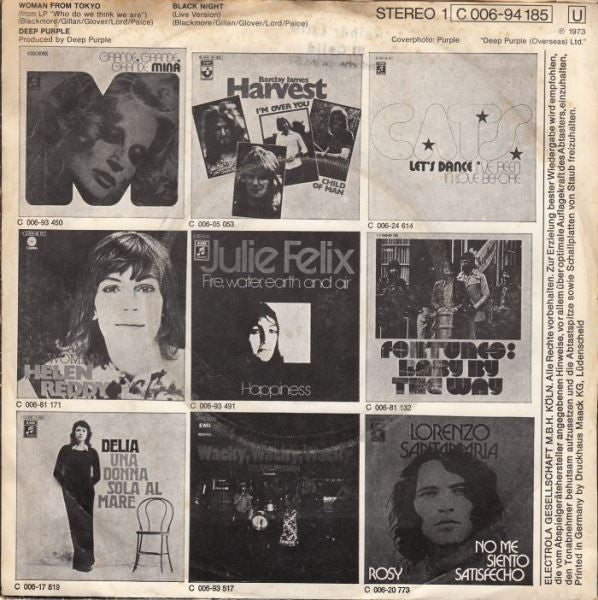 Deep Purple : Woman From Tokyo / Black Night (Live Version) (7", Single)