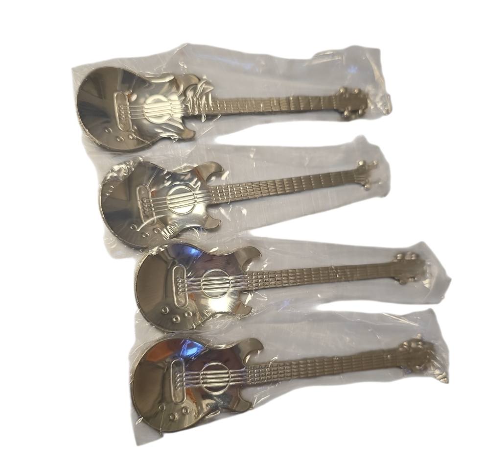 Gitaar Theelepeltjes – Set van 4 | Zilver | 12 × 3 cm