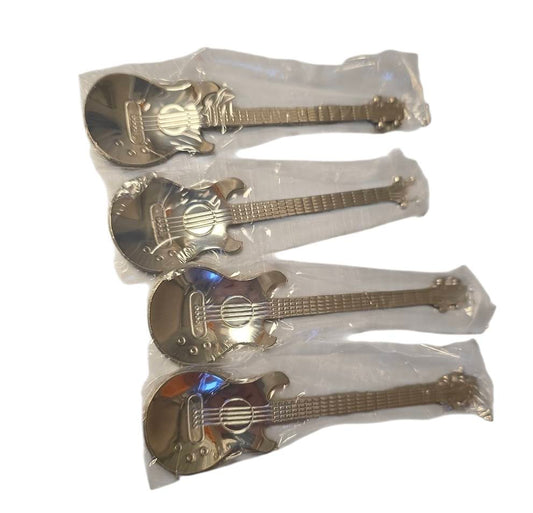 Gitaar Theelepeltjes – Set van 4 | Zilver | 12 × 3 cm