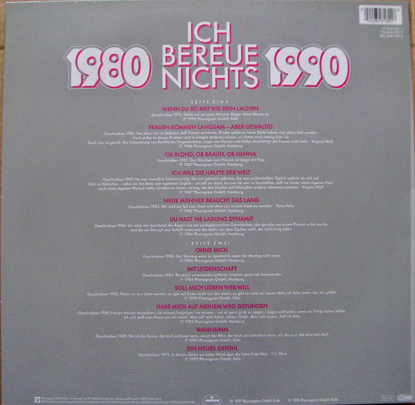 Ina Deter : 1980 - 1990 • Ich Bereue Nichts (LP, Comp)