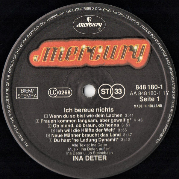 Ina Deter : 1980 - 1990 • Ich Bereue Nichts (LP, Comp)