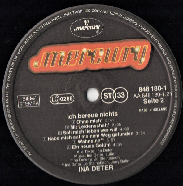 Ina Deter : 1980 - 1990 • Ich Bereue Nichts (LP, Comp)