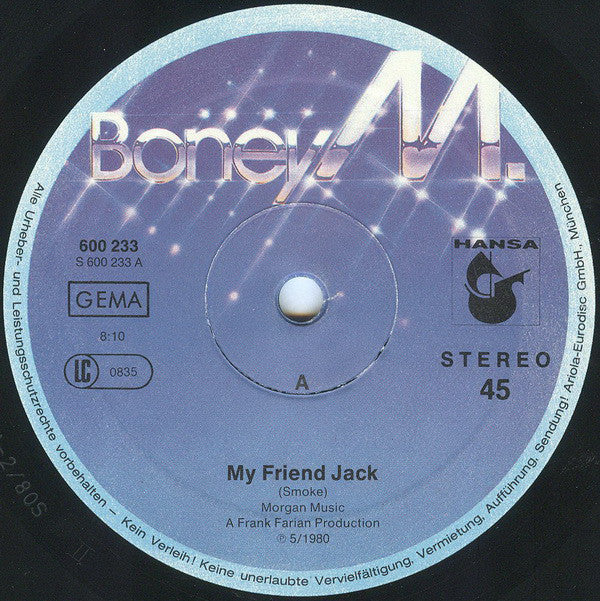 Boney M. : My Friend Jack / I See A Boat (On The River) (12", Single)