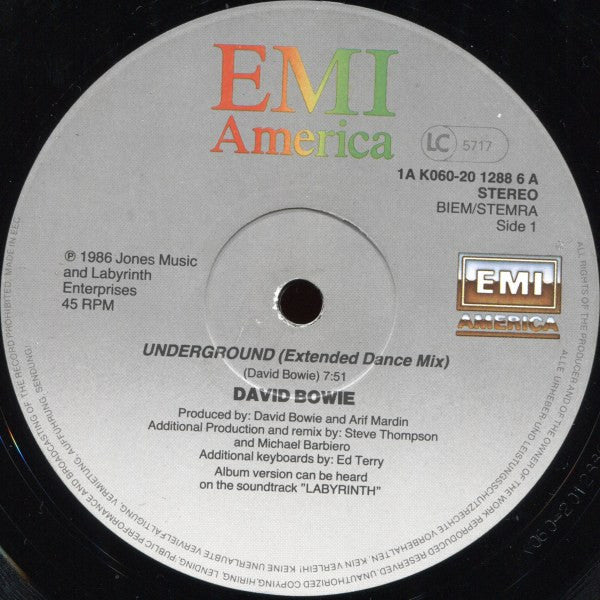 David Bowie : Underground (Extended Dance Mix) (12", Single)