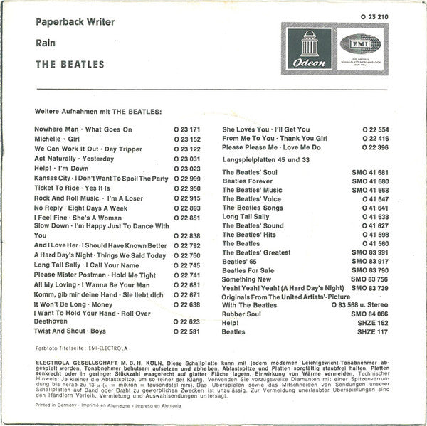 The Beatles : Paperback Writer / Rain (7", Single)