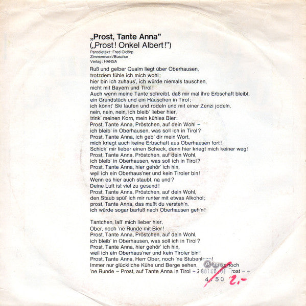Fred & Alex : Prost! Tante Anna! (7", Single)