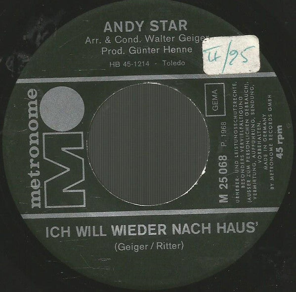 Andy Star : Ich Will Wieder Nach Haus' (7", Single)