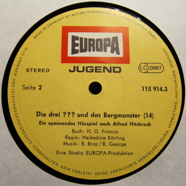 Mary Virginia Carey : Die Drei ???  14 - Und Das Bergmonster (LP)