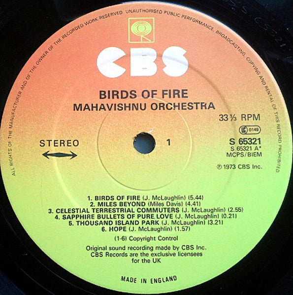 Mahavishnu Orchestra : Birds Of Fire (LP, Album, RP, Sun)