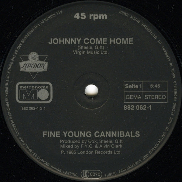 Fine Young Cannibals : Johnny Come Home (12", Maxi)