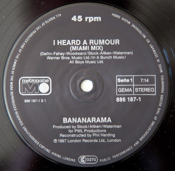 Bananarama : I Heard A Rumour (Miami Mix) (12", Maxi)