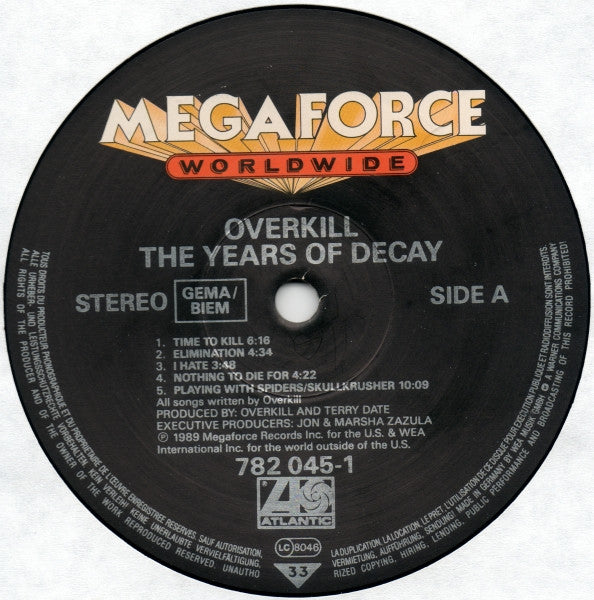 Overkill : The Years Of Decay (LP, Album)