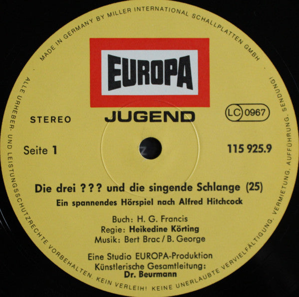 Mary Virginia Carey : Die Drei ???  25 - Und Die Singende Schlange (LP)