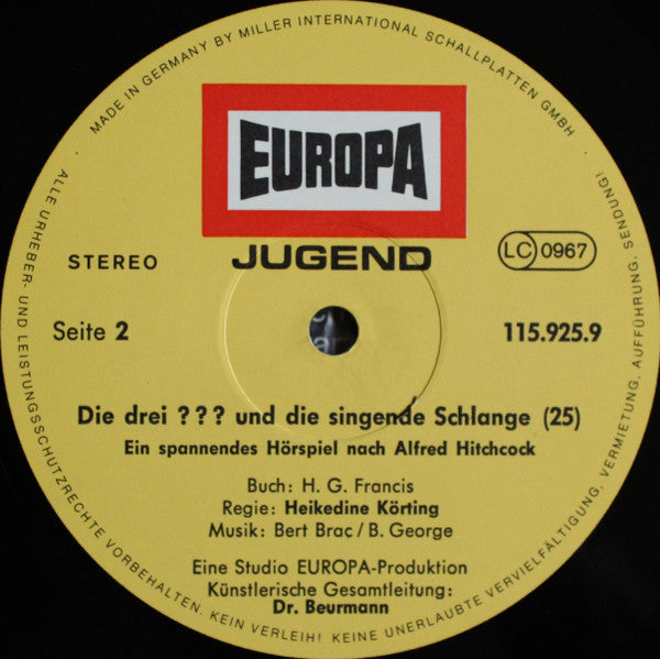 Mary Virginia Carey : Die Drei ???  25 - Und Die Singende Schlange (LP)
