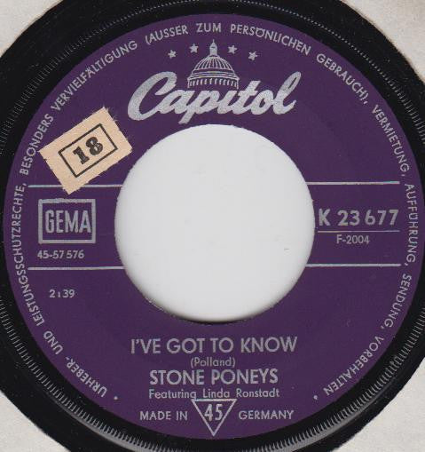 The Stone Poneys , Featuring Linda Ronstadt : Different Drum / I've Got To Know (7", Single)