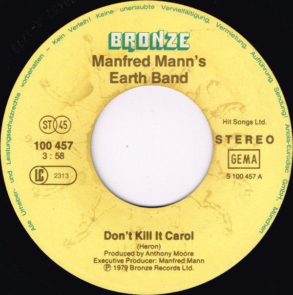 Manfred Mann's Earth Band : Don't Kill It Carol (7", Single)
