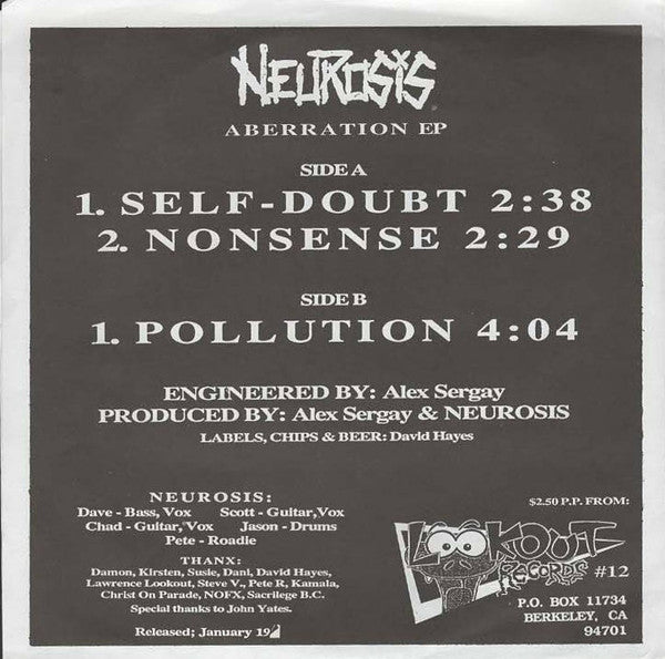 Neurosis : Aberration EP (7", EP, RE)