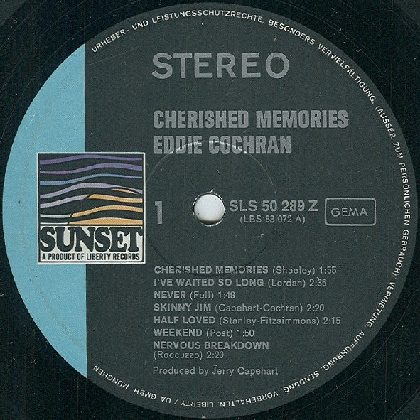 Eddie Cochran : Cherished Memories (One Of The Greatest Rock 'N' Roll Stars Sings) (LP, Album, RE)