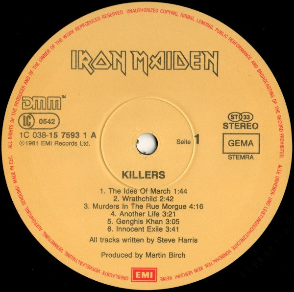 Iron Maiden : Killers (LP, Album, RE)
