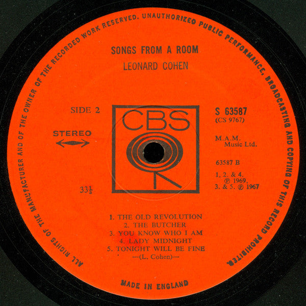 Leonard Cohen : Songs From A Room (LP, Album, RE)