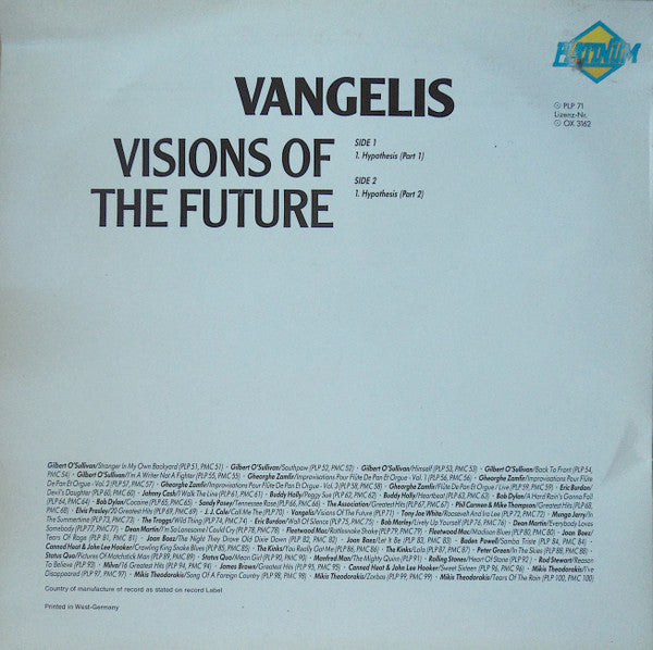 Vangelis : Visions Of The Future (LP, Album, RE)