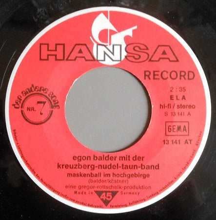 Egon Balder* : Maskenball Im Hochgebirge / Schmalzer In F (7", Single)