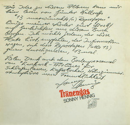 Sonny Hennig : Tränengas (LP, Album)