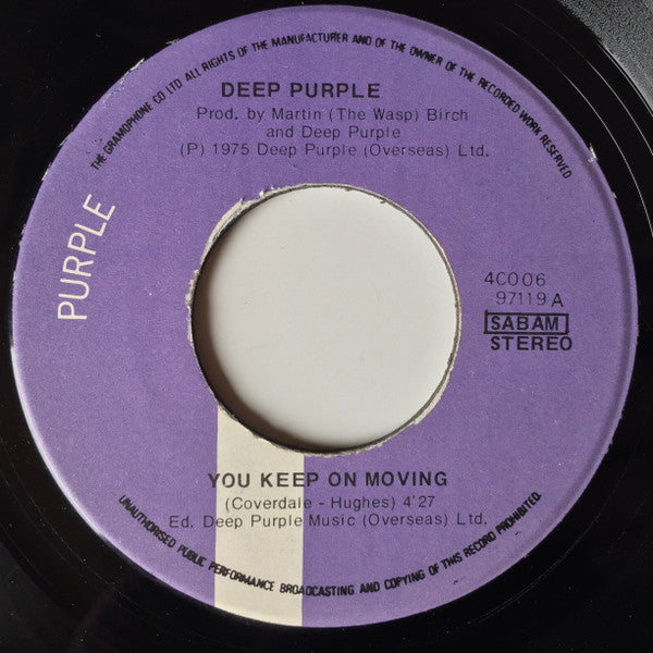Deep Purple : You Keep On Moving / Dealer (7", Single)