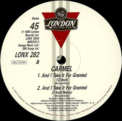 Carmel (2) : And I Take It For Granted (12")