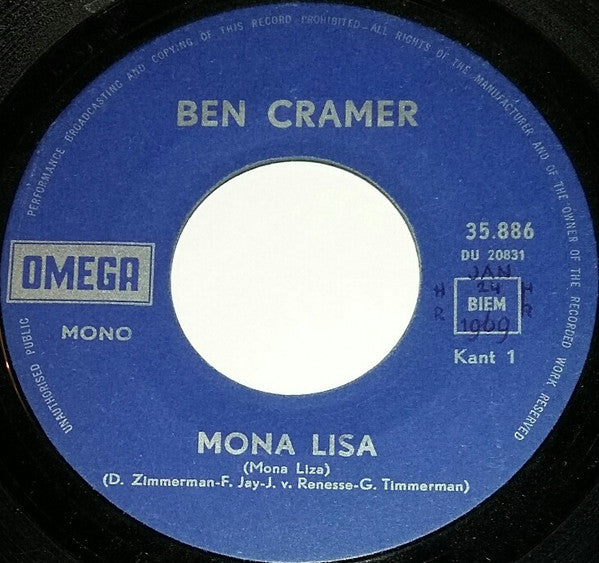 Ben Cramer : Mona Lisa (7", Single, Mono, Blu)