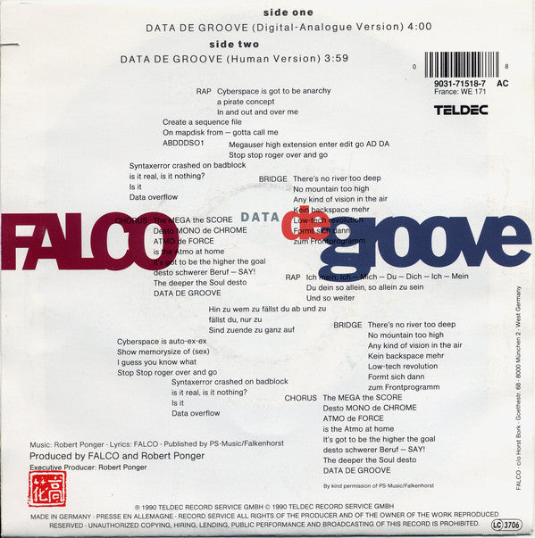 Falco : Data De Groove (7", Single, Big)
