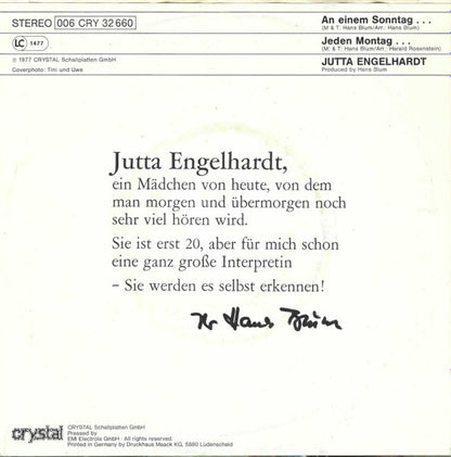 Jutta Engelhardt : An Einem Sonntag Im Sommer (7", Single)