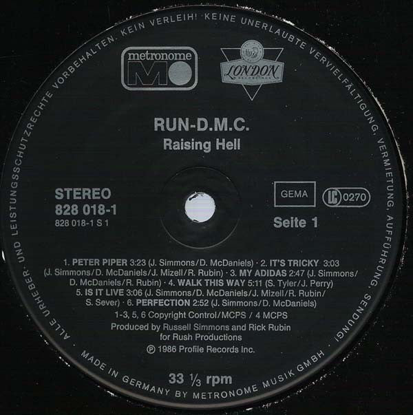 Run DMC* : Raising Hell (LP, Album, Gre)