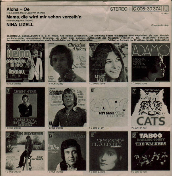 Nina Lizell : Aloha - Oe / Mama, Die Wird Mir Schon Verzeih´n (7", Single)