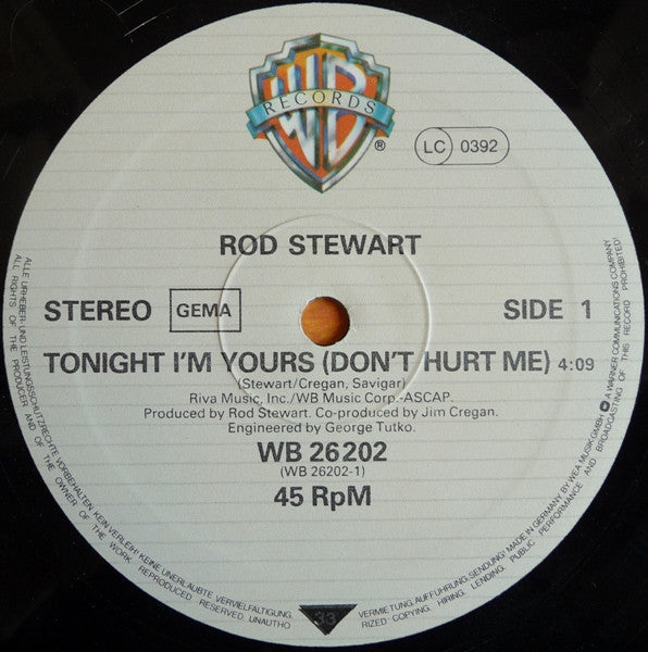 Rod Stewart : Tonight I'm Yours / Young Turks (12", Maxi, Ltd)