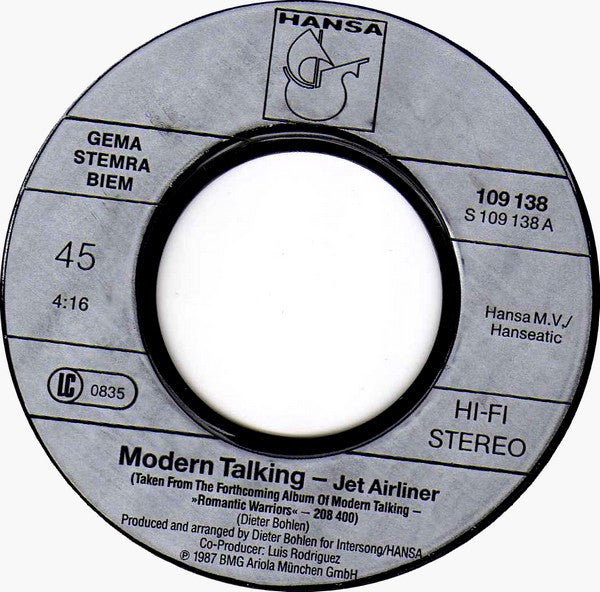Modern Talking : Jet Airliner (7", Single)