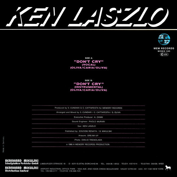 Ken Laszlo : Don't Cry (12", Maxi)