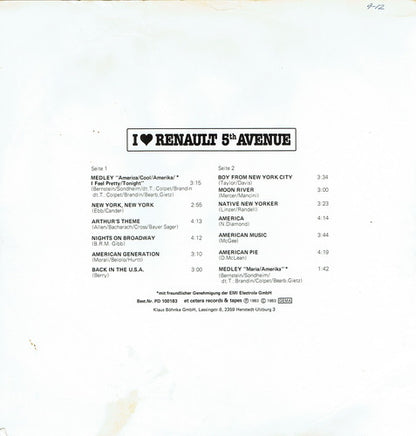Unknown Artist : I Love Renault 5th Avenue (LP, Pic)