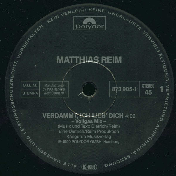 Matthias Reim : Verdammt, Ich Lieb' Dich (12", Maxi)