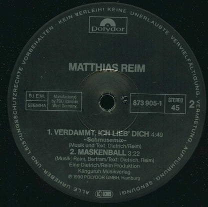Matthias Reim : Verdammt, Ich Lieb' Dich (12", Maxi)