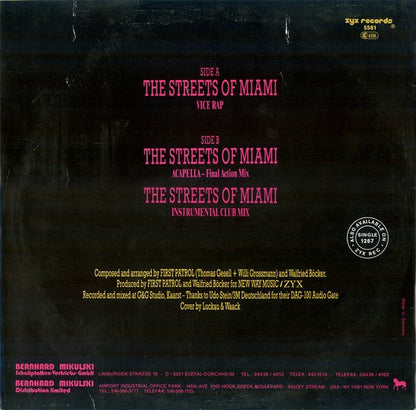 First Patrol Featuring Napoleon* : The Streets Of Miami (Vice Rap) (12", Maxi)