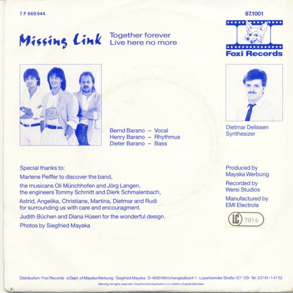 Missing Link (8) : Together Forever (7", Single, Promo)