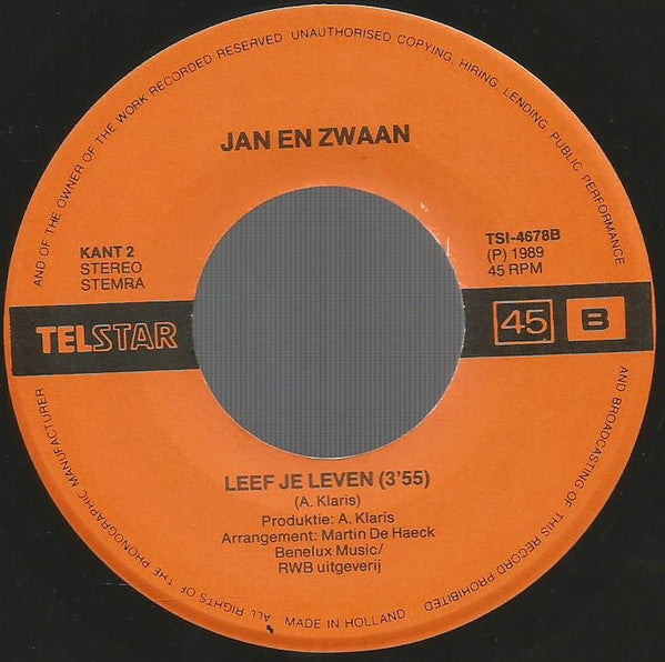 Jan & Zwaan : Volendam Medley (7", Single)