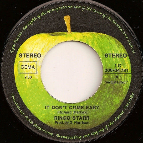 Ringo Starr : It Don't Come Easy / Early 1970 (7", Single)