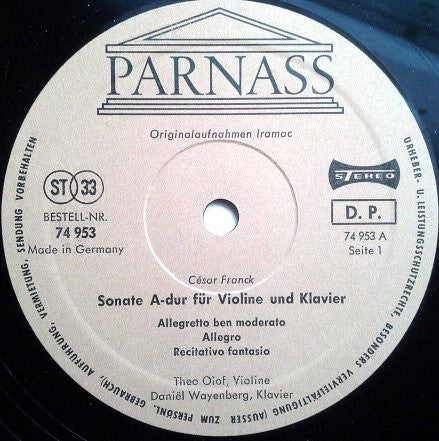 Brahms*, César Franck, Theo Olof, Daniel Wayenberg : Sonate A-dur Für Violine Und Klavier Op. 100 "Thuner-Sonate" / Sonate A-dur Für Violine Und Klavier (LP)